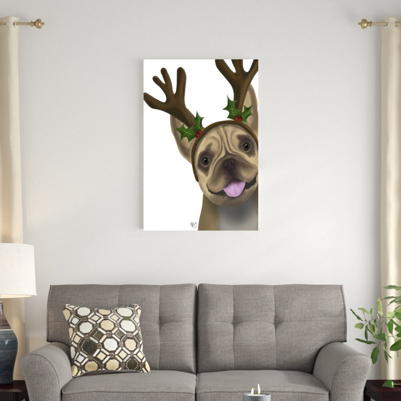 «French Bulldog, Antler 2» par Fab Funky - impression sur toile tendue, H 36 po x l 24 po