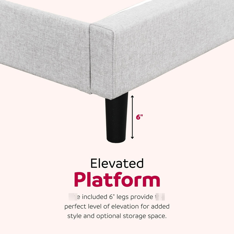 Lit plateforme double pleine grandeur gris avec tête de lit en lin moderne, lattes en bois franc d'ingénierie et rembourrage en chenille contemporain à structure compacte, emballage en contreplaqué stable