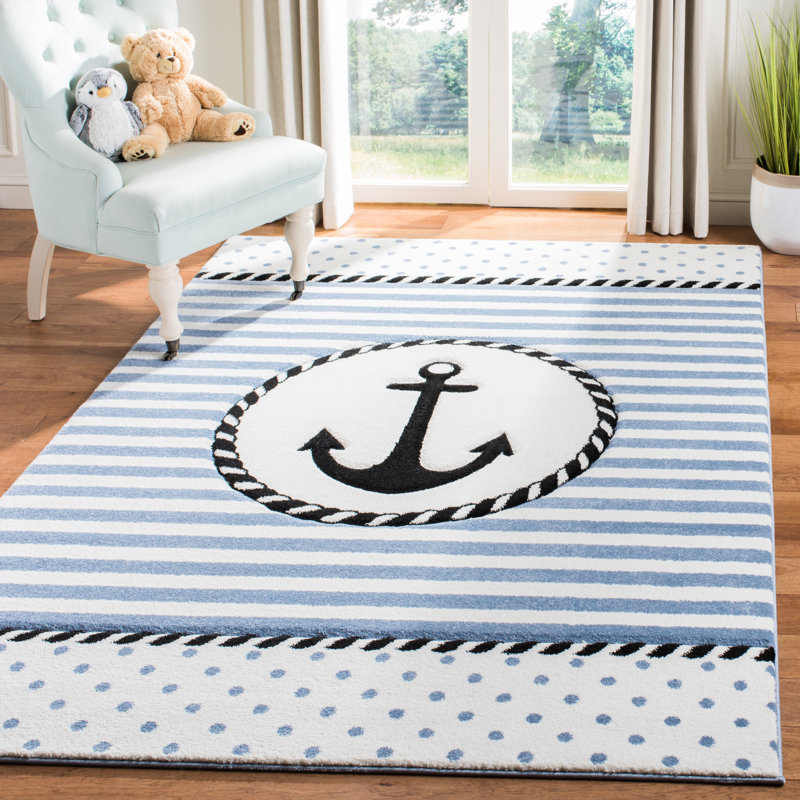 Tapis ivoire / bleu marine Hickman, Rectangle 8 pi x 10 pi
