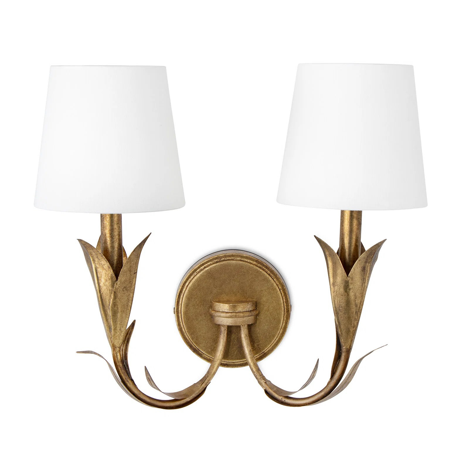 River Reed 2 Light Dimmable Armed Sconce, Antique Gold Leaf