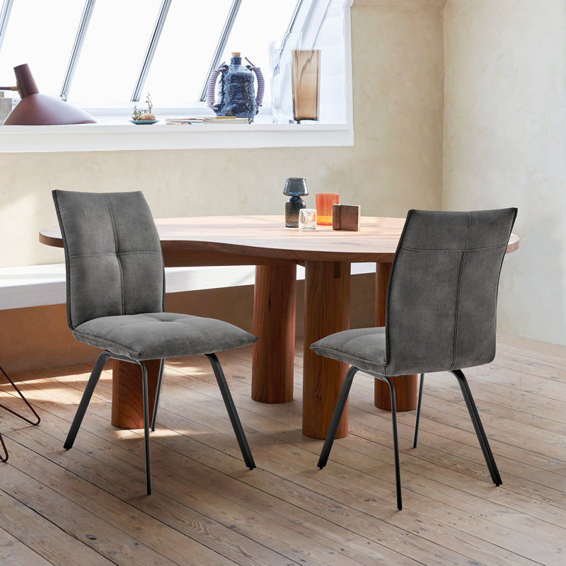 Rylee 19'' H Fabric Upholstered Metal Side Chair, Gray