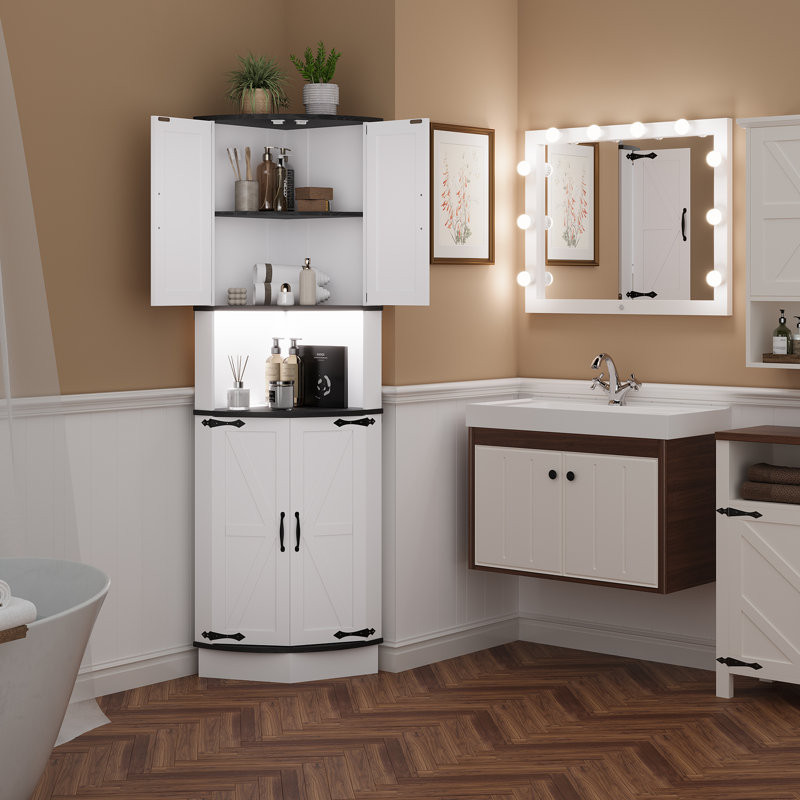 Grande armoire de coin 65 po avec portes de grange, étagère de rangement à 5 niveaux et bahut de rangement 65 po