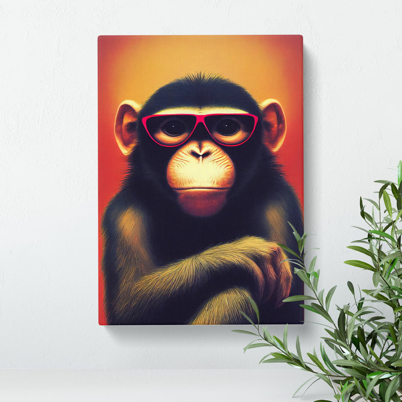A Monkey In Glasses No.5 - Wrapped Canvas Print, 60cm H x 40cm W x 3cm D