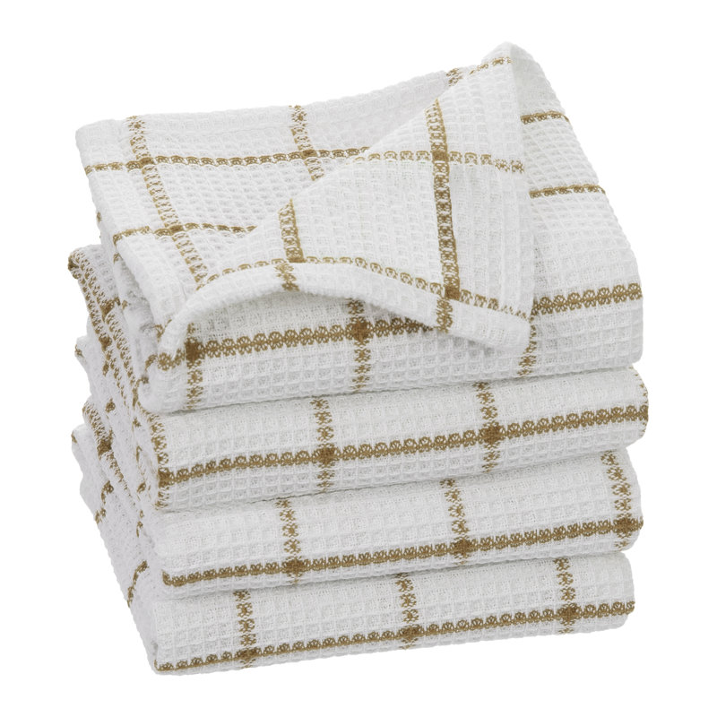 Cotton Plaid Waffle Dish Cloth Kitchen Towel, Brown