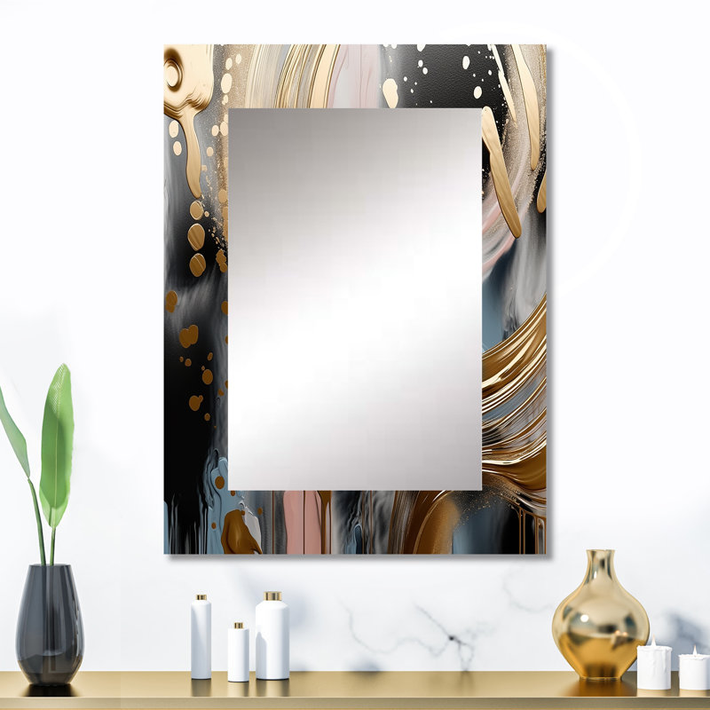 Abstract Golden and pink infinity circles VI - Abstract Shapes Decorative Wall Mirror, Modern Mirror, Printed Metal Art