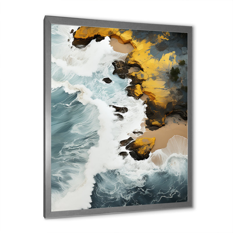 Sable tropical aérien - art mural plage, H 32 po x l 24 po x P 1 po, Cadre simple argenté