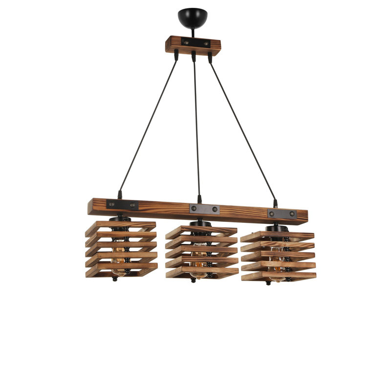 Luminaire suspendu carré pour îlot de cuisine à 3 lumières Kodi, Brun