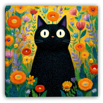 Bright Eyes Cat in Flowers II Wrapped Canvas Wall Art