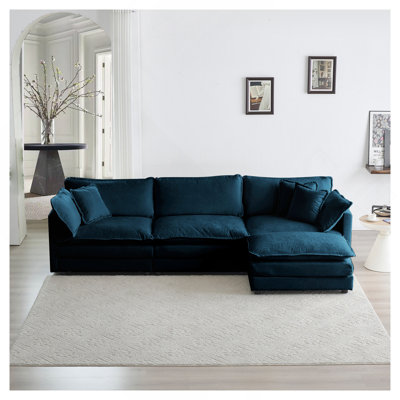 Free Combination Comfy Upholstery Modular Oversized L Shaped Sectional Sofa With Reversible Ottoman, Blue Chenille