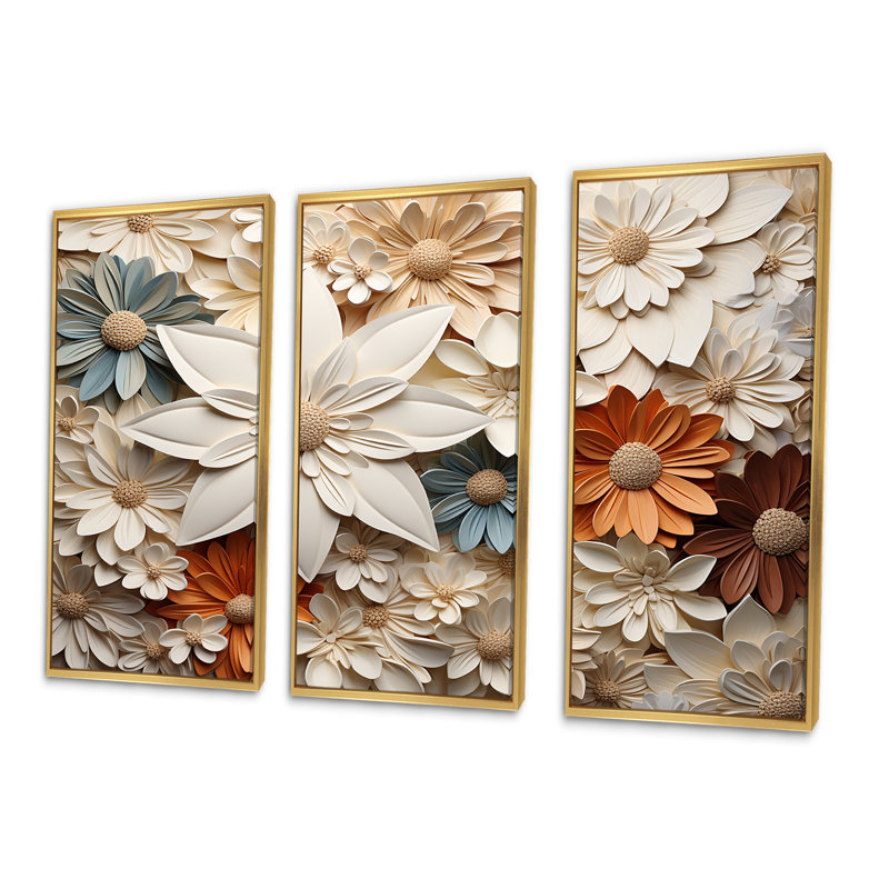 Elegant Minimalism Florals In Every Season II - Seasonal Flowers Canvas Art Set, Gold Floater Framed, 40" H x 60" W x 1" D