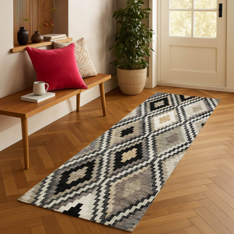 Machine Washable Indoor/Outdoor Aten ACN2331 Diamond Rug, Runner 2'3" x 7'6"