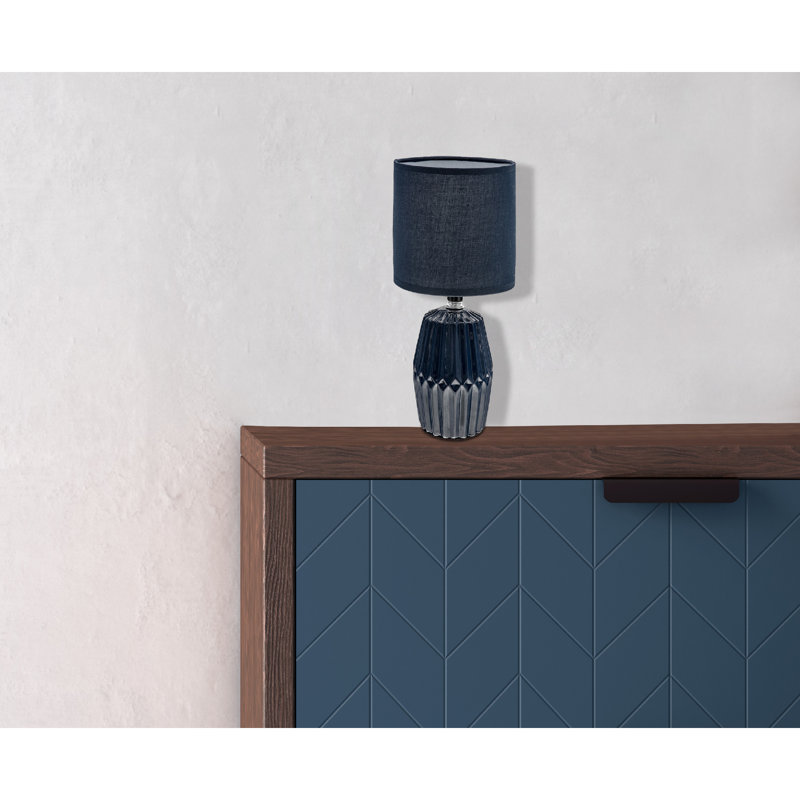 Lampe de table en céramique avec abat-jour bleu marine Meridian, Noir, Noir