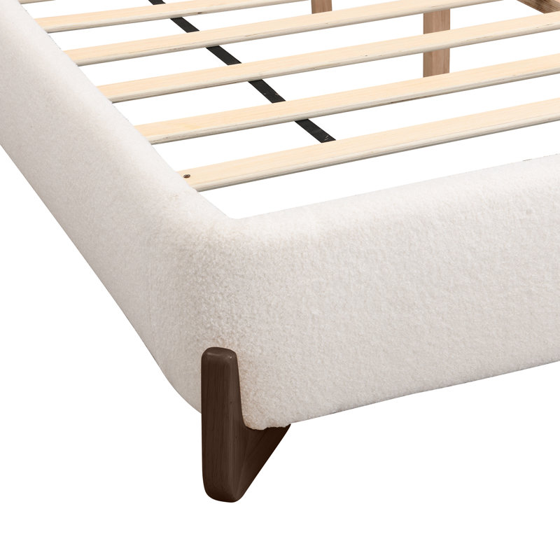 Grand lit tapissier avec pieds en bois massif, Grand lit
