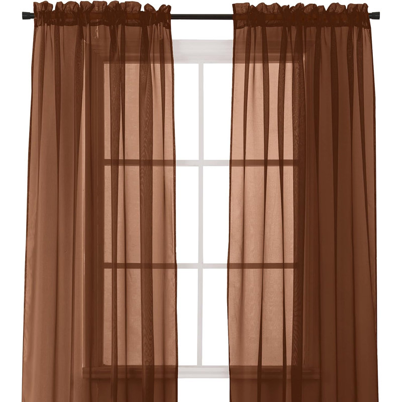 Yaelle Semi Sheer Curtain Pair, 60" W x 84" L, Brown