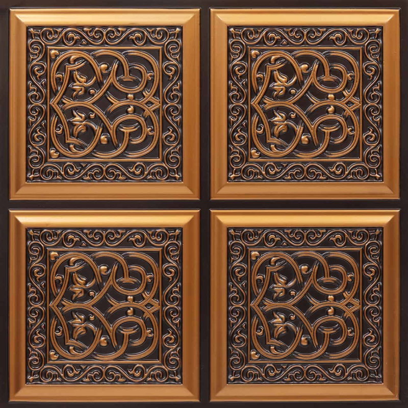 Lover's Knot 24'' L x 24'' W Textured PVC Glue Up Ceiling Tile, Antique Copper