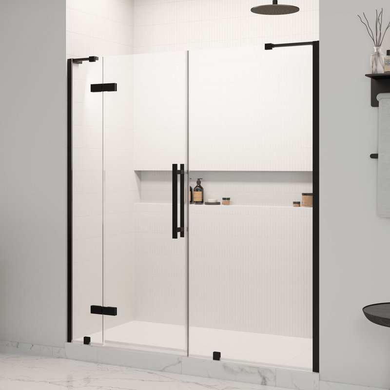 OVE Decors Tampa 69 To 71 5/16 In. W X 72 In. H Alcove Frameless Pivot Hinge Shower Door In Black, 2025, Black