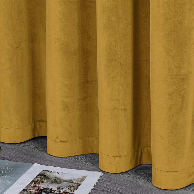 100% Velvet Curtains with Eyelets & Tie Backs, Ochre, 168cm Width x 228cm Drop