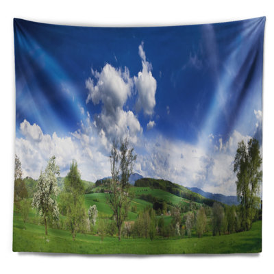 Photographie vert bleu printemps paysage tapisserie