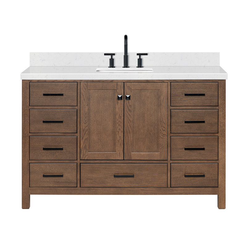 Grevera 54" Double Bathroom Vanity Set, Brown Oak/Matte Black, Rectangular