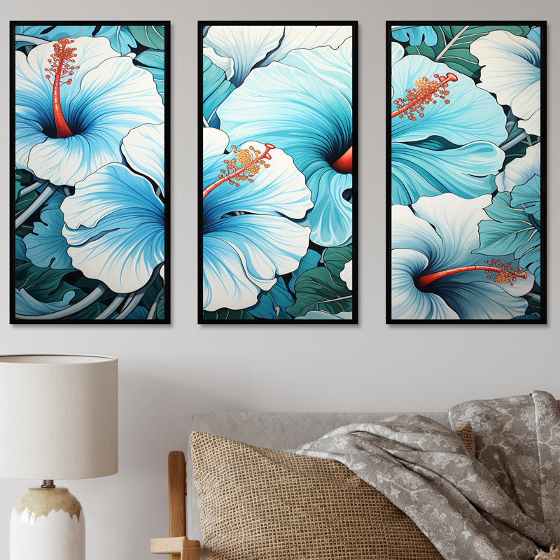 «Blue and White Morning Glory Garden Symphony 1 - Morning Glory», art mural, H 28 po x l 36 po x P 1 po, Cadre flottant noir