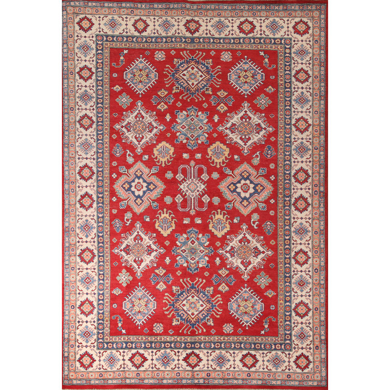 Red Geometric Kazak Oriental Area Rug