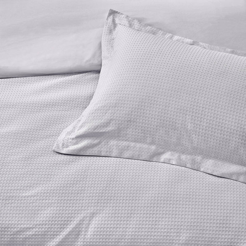 Waffle Textured 100% Cotton Duvet Cover Set, King Duvet Cover + 2 Standard Pillowcases, Silver