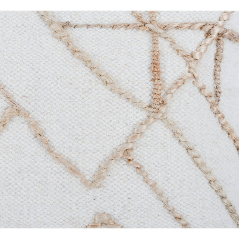 Ivory and Beige Embroidered Wool Square Throw Pillow