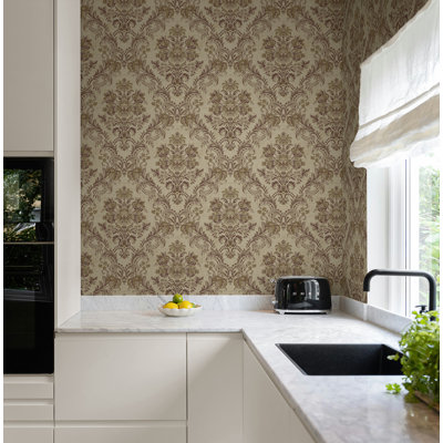 Seabrook Designs Metallic Parchment & Berit Floral Damask Unpasted Wallpaper