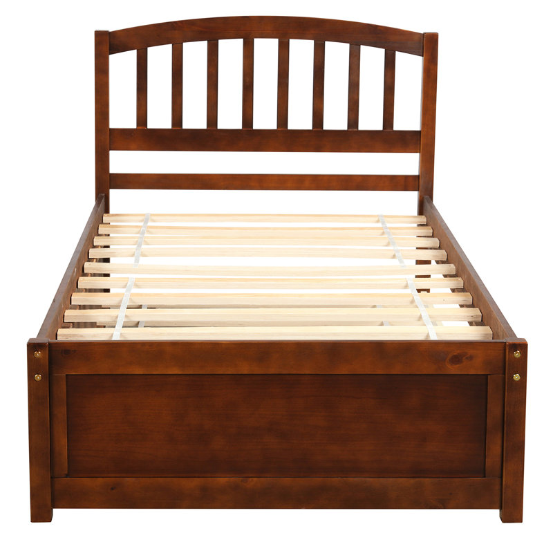 Lit plateforme simple en noyer avec lit gigogne convertible - Structure en bois de taille polyvalente et chambre élégante