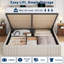 Lit coffre relevable avec station de recharge, tête de lit moderne en lin capitonnée, vérin à gaz robuste, sommier à lattes en bois, aucun sommier tapissier requis-1393748072-1393748078