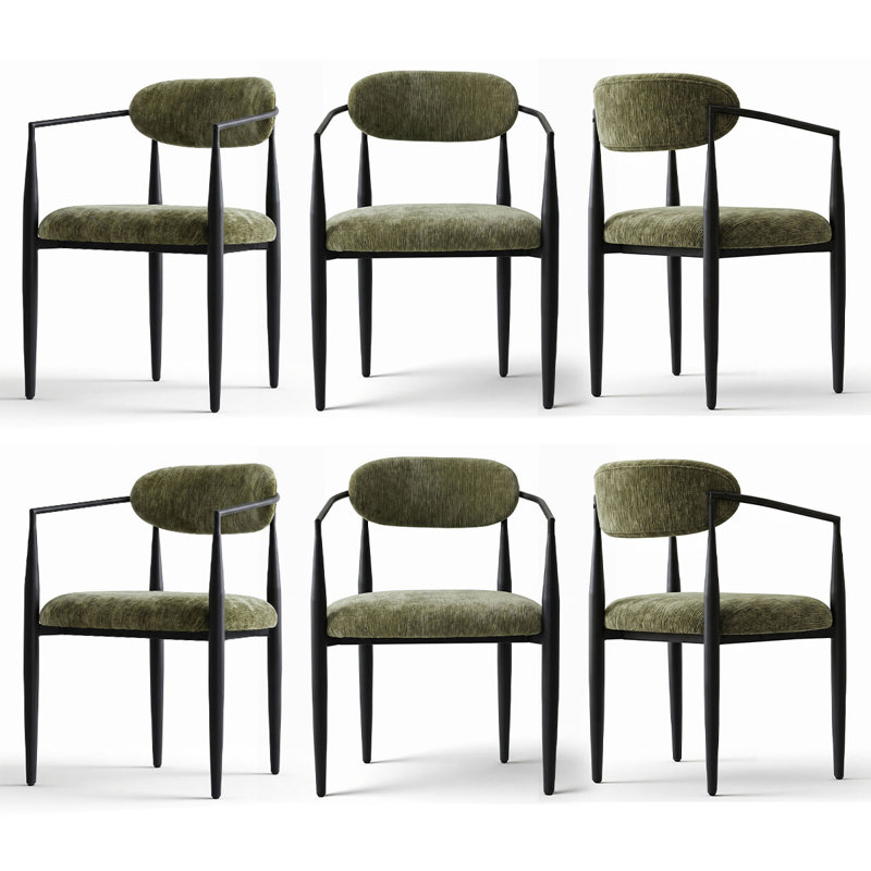 Ensemble de 6 chaises en chenille rembourrées avec dossier incurvé et structure en métal, Vert