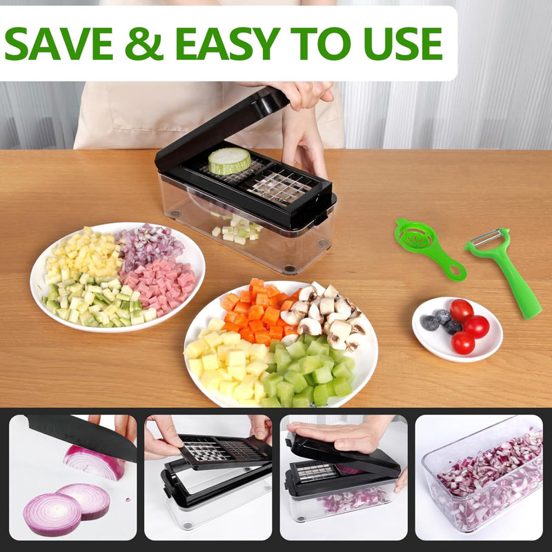 4 In 1 Vegetable Slicer, Multi-Functional Salad Chopper, Slicer Vegetable Cutter, Onion Chopper, Veggie Slicer, Veggie Chopper With Container And Lid