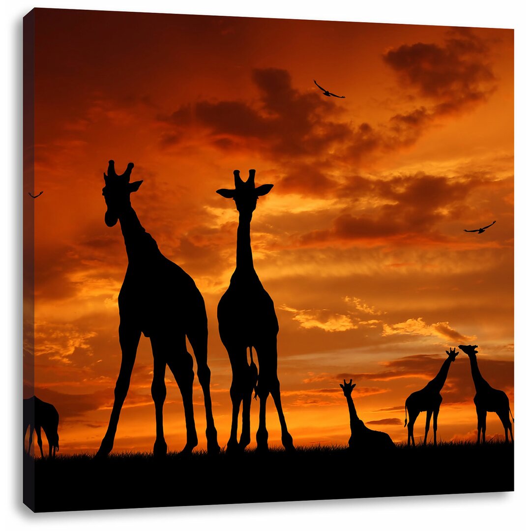 Leinwandbild Afrika Giraffen im Sonnenuntergang