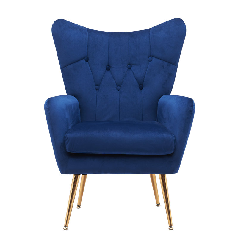 Agne Velvet Wingback Chair, Blue Velvet