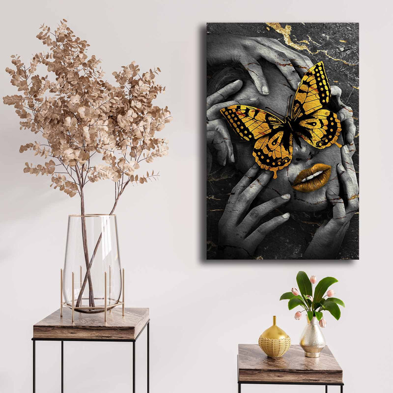 Elegant Decorative Canvas Painting, Gold & Black/White, 17.7 x 27.6 inches | 100% Canvas (Thickness: 0.1 inches) & 100% Pine Wood Frame (Thickness: 0.9 inches) | Perfect for Home Decor, Modern Aesthetic