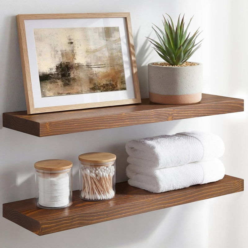 Ensemble de 2 tablettes flottantes classiques en noyer massif avec supports robustes pour la décoration intérieure et le rangement Classic