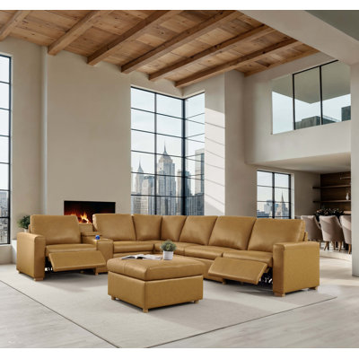 132" W Hudson Recliner Leather-Matched Sectional