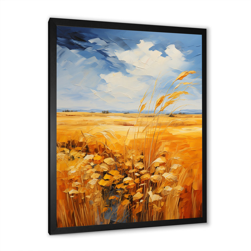 Yellow Blue Bold Sky And Golden Prairies I - Print on Canvas, Black Picture Framed, 20" H x 12" W x 1" D