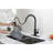 Pull Down Kitchen Faucet In Stainless Steel, High Arc, Matte Black, Single Handle, 1.8 Gallons Per Minute Flow Rate Handle Arc With Spray, Gpm Flow, Easy To Install And Maintain