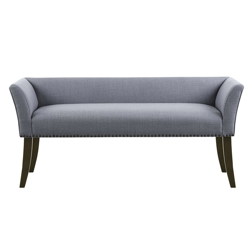 Accent Chair In Slate Blue Upholstery - Solid Wood Legs, Low Back, Flared Arms, Bronze Nailhead Trim, Bedroom/Living Room Modern Bench Components