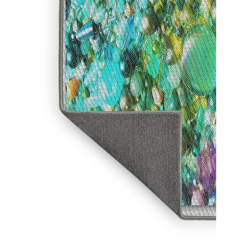 Tapis vert/rose tissé à la machine, Rectangle 8 pi x 12 pi