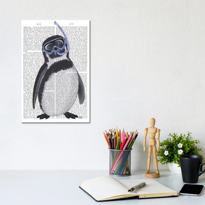Penguin Snorkel Book by Fab Funky - Wrapped Canvas Gallery-Wrapped Canvas Giclée