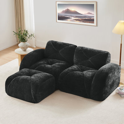 Canapé de 80,3 po en forme de L sans os, tissu de velours doux, conception capitonnée, éponge haute densité 32d, aucun assemblage requis, conception ergonomique en bas, conception antidérapante, repose-pieds mobile pour le salon
