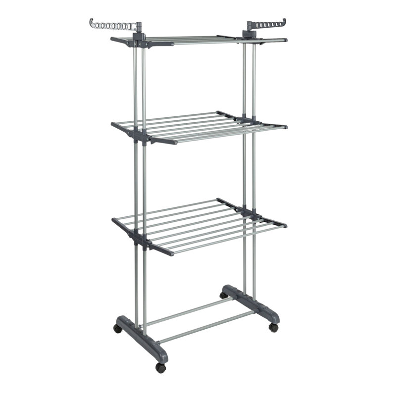 4 Tier Stainless Steel Laundry Drying Rack with Two Side Wings, Grey