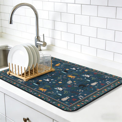 Tapis de séchage de style bohémien rétro pour comptoir de cuisine, tapis de cuisine très grand 18 po x 30 po, tapis de cuisine très absorbant, tapis de bar rustique Farmhouse Aesthetic