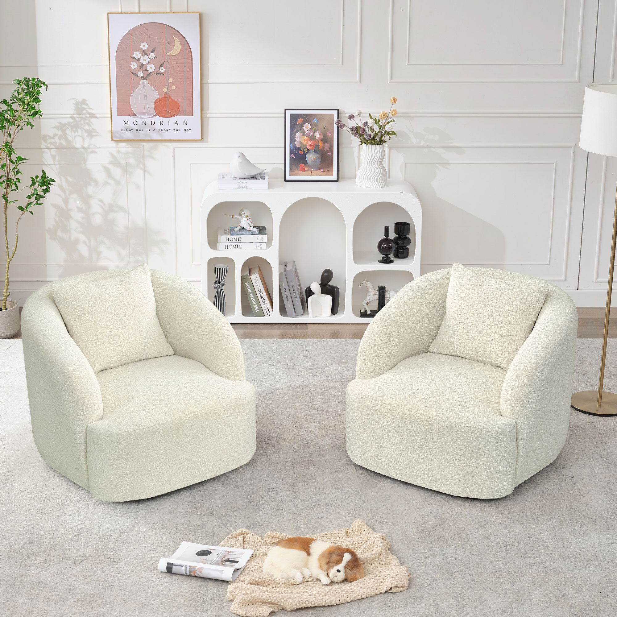 Latitude Run® 34.2" Wide Boucle Upholstered Swivel Armchair | Wayfair
