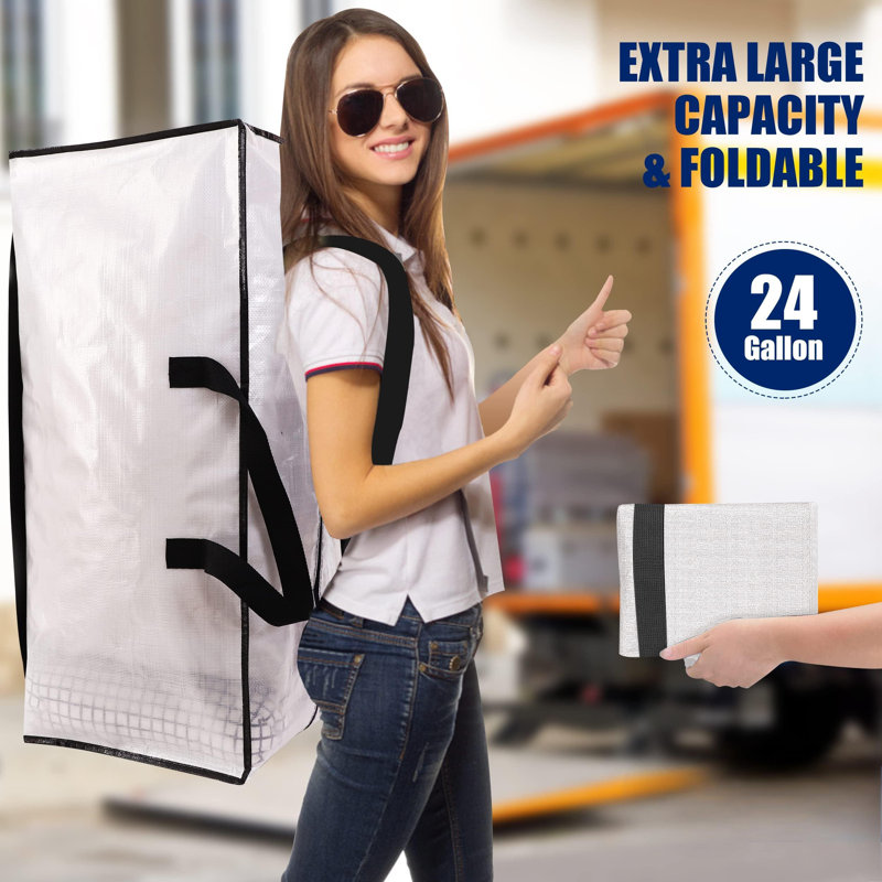 12 Pack Heavy Duty Moving Bags With Backpack Straps - Strong Handles & Zippers, Storage Totes For Space Saving (X-Large-Set Of 12, Clear)