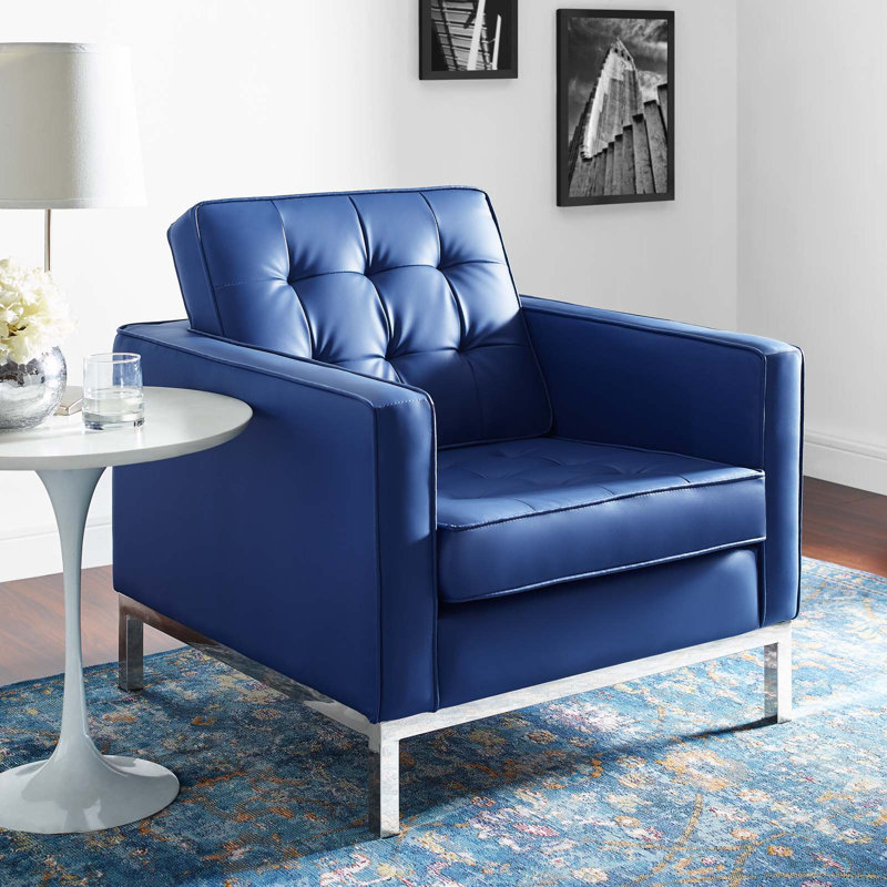 Fauteuil capitonné en cuir végétalien Loft, Similicuir bleu marine