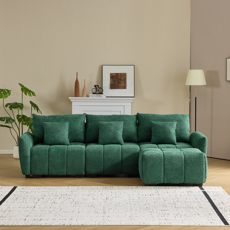 109'' Boucle 4-Piece American Style Tufted Comfy Sofa With Ottoman, Green