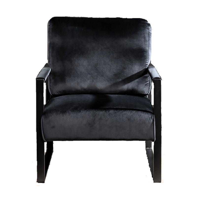 Fauteuil d'appoint Mid-Century moderne, velours, structure en métal, noir, fauteuil de bureau pour chambre à coucher, revêtement en velours